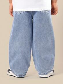 Quần jeans ống rộng dáng suông cổ điển SUMWON, kiểu dáng thoải mái, cạp cao, chất liệu denim, thời trang đường phố, trang phục thường ngày, xu hướng thời trang, size dành cho thanh thiếu niên, mùa thu đông, kỳ nghỉ. - Màu xanh lam - Xem 2