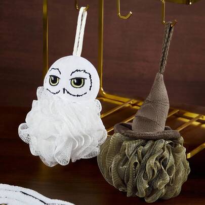 HARRY POTTER X SHEIN Bọt biển tắm Hedwig/Sorting Hat Design, Đơn/Bộ, Lưới tạo bọt mềm có móc, Thích hợp cho gia đình và du lịch, Unisex