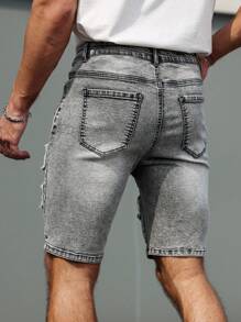 Manfinity LEGND Pantalones cortos informales de mezclilla desgastados para hombre, para verano