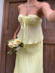 Lyxana Women's Tie Front Halter Top And Flowy Skirt Vacation Fashion Set - Yellow - View 4