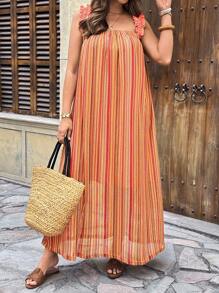 SHEIN Plus Size Resort-Style Print Long Dress - Orange - View 6