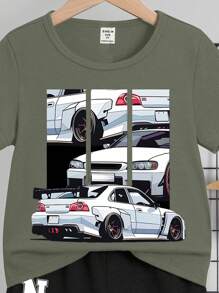 SHEIN Set de 2 piezas de camiseta de manga corta casual y pantalones cortos para niños, adecuado para el verano