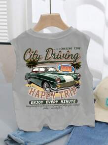 SHEIN Young Boy Casual Minimalist Letter Print Sleeveless Tank Top, Suitable For Summer