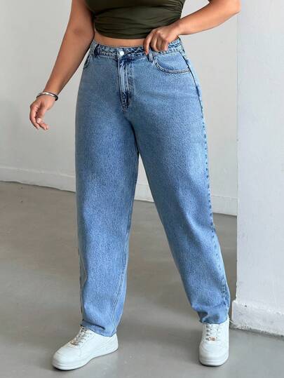 EURMUSE Plus Casual High Waist Snow Wash Mom Fit Jeans Baggy Jeans Oversized Jeans Loose Jeans Mom Jeans Y2k Jeans