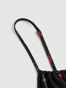 SHEIN MOD Váy ngắn phong cách đồng quê mùa hè in họa tiết quả anh đào nhún ngực - Nhiều màu - Xem 3