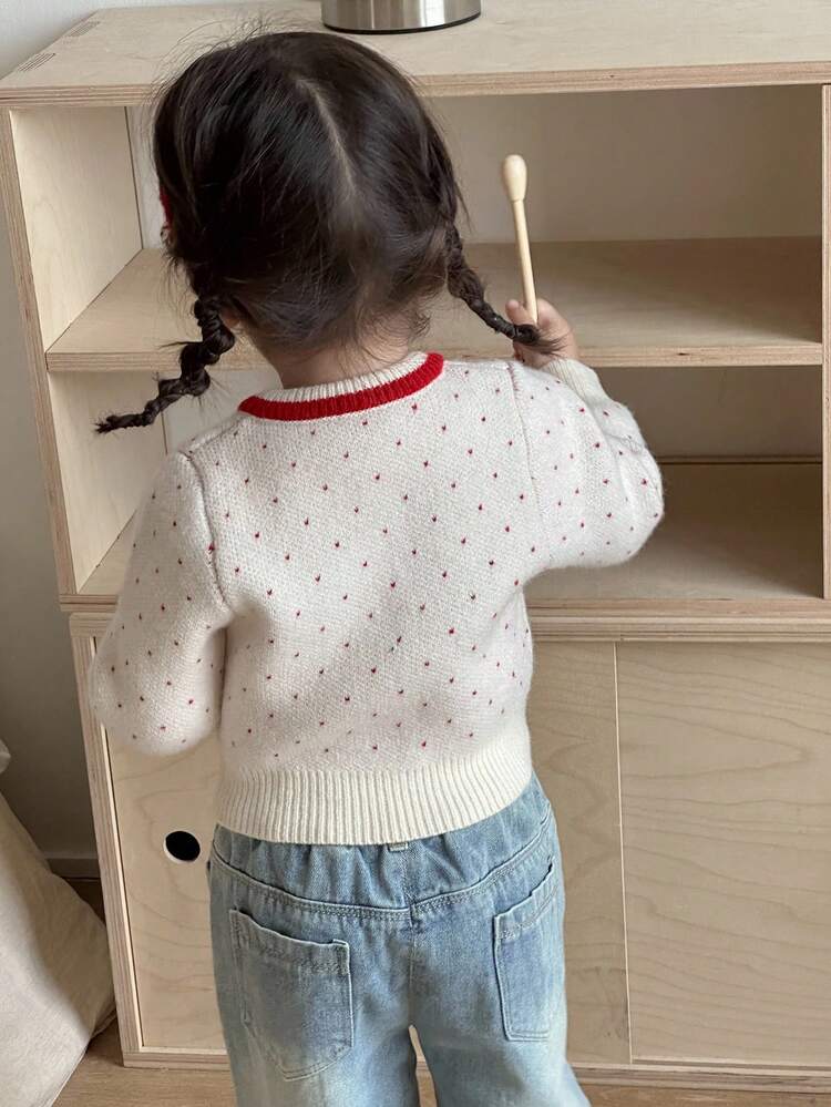 Baby Girl Casual Cute Polka Dot Pattern Colorblock Bow Decor Cardigan Toddler Girls Clothes