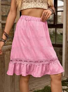 LanaWest Chân váy xếp ly màu trơn cho nữ, thích hợp cho kỳ nghỉ hè trên bãi biển - Hồng - Xem 4