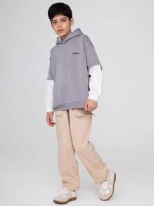 SHEIN 卡其色男童长裤，工装口袋设计，休闲时尚 - 卡其色 - 查看 3