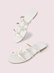 CUCCOO DOLLMOD Women's Satin Bow Detail French Romantic Summer Date Vacation Round Toe Flat Sandals, White - White - View 9