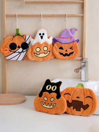 SHEIN 1pc Creative Pumpkin Shaped Hand Towel, Hanging Type Decorative Hand Towel For Kitchen, Bathroom, Bedroom, Absorbent & Easy To Clean, Personalized Towel Home Bathroom Decor Summer Back To School