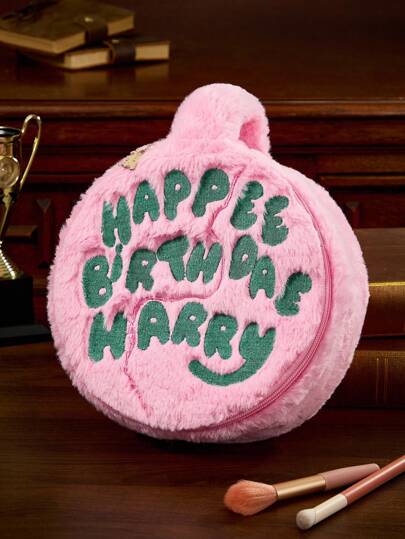 HARRY POTTER X SHEIN 1pc Letter Embroidered Cake Shaped Makeup Bag, Extra Large Capacity, Suitable For Daily Storage And Travel, Suitable For Women, Students, Magic, Cake, Birthday Cake