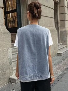 DAZY Women's Deep V Single-Breasted Pocket Loose Casual Denim Vest Women Vest Vest Shirt Jeans Vest Denim Waistcoat - Blue - View 3