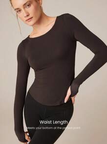 GLOWMODE Modal Knotted Back Long Sleeve Tee - Chocolate Brown - View 2