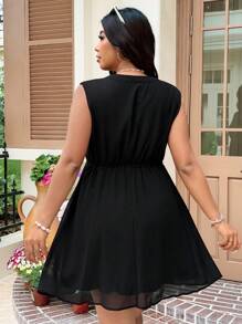SHEIN EZwear Váy thường ngày không tay bằng vải chiffon đen cỡ lớn - màu đen - Xem 2