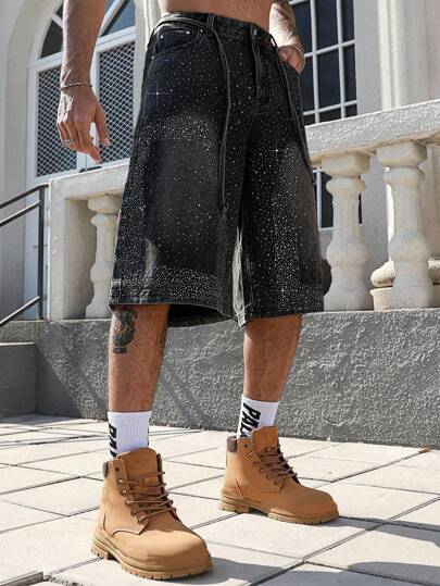 Street Life Bermudas vaqueras con diamantes incrustados para hombres