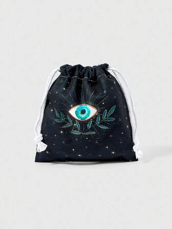 Kawaii Bolsa de cosméticos y monedero de gran capacidad con cordón, con diseño de ojo, hiedra, sol y luna, 1607232