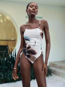 Maija 女士花卉印花侧抽绳连体泳衣，度假装 - 彩色 - 查看 4