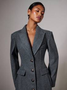 COSMINA Fall Women Clothes Women's Long Padded Shoulder Slim Straight Woolen Suit, For Autumn/Winter,Work Wear Women ,Halloween Costume,Business Casual Woman - Grey - View 5