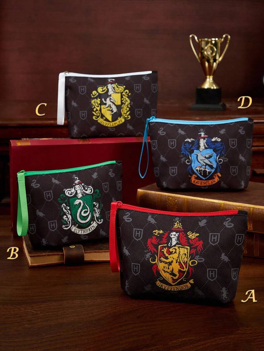 HARRY POTTER X SHEIN 1 Pc , Logo Printed Lightweight Cosmetic Bag, Suitable For Storing Cosmetics, Stationery, Daily Necessities, Digital Products, Great For Commuting, School, Travel, Suitable For Men, Women, Students, Children And All,Back To School - Black - View 1