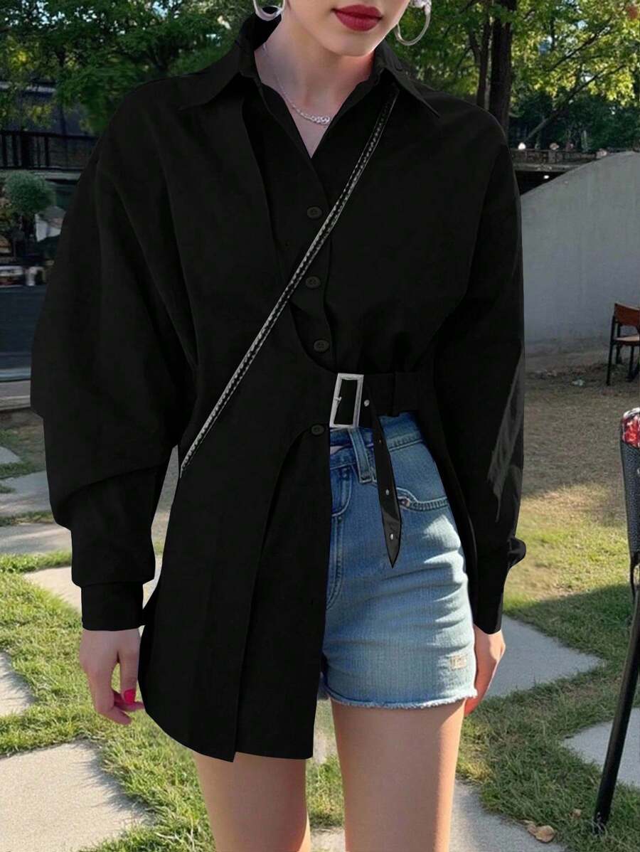 Jouncy 女式常规尺码休闲长袖衬衫 - 黑色 - 查看 1