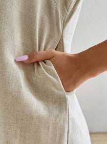 SHEIN EZwear Vestido de verano sin mangas para mujeres, con cuello redondo y huecos en unicolor