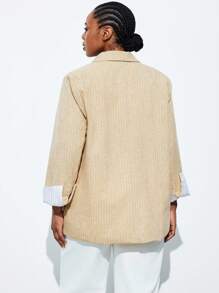 Maija 大码女式条纹长袖拼布翻领西装外套，优雅时尚性感，适合音乐节和日常外出。搭配无袖背心和条纹裤，适合商务通勤、办公室穿着，复古风格，适合女士商务休闲装、教师装、女士工作服、秋冬婚礼宾客礼服。 - 黃色 - 查看 2