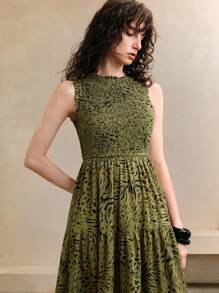 EMERY ROSE Váy lưới không tay họa tiết hoa đi làm thanh lịch cho nữ, váy ngày lễ phong cách Bohemian - màu xanh lá - Xem 2