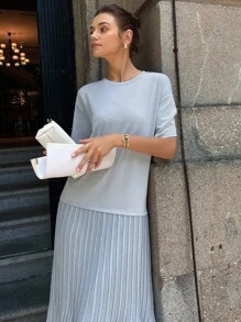 DAZY Women's Mesh Patchwork Loose Straight Casual Short Sleeve Summer Vacation Dress Women Pleated Summer Modest Dress Maxi Dress - White - View 5