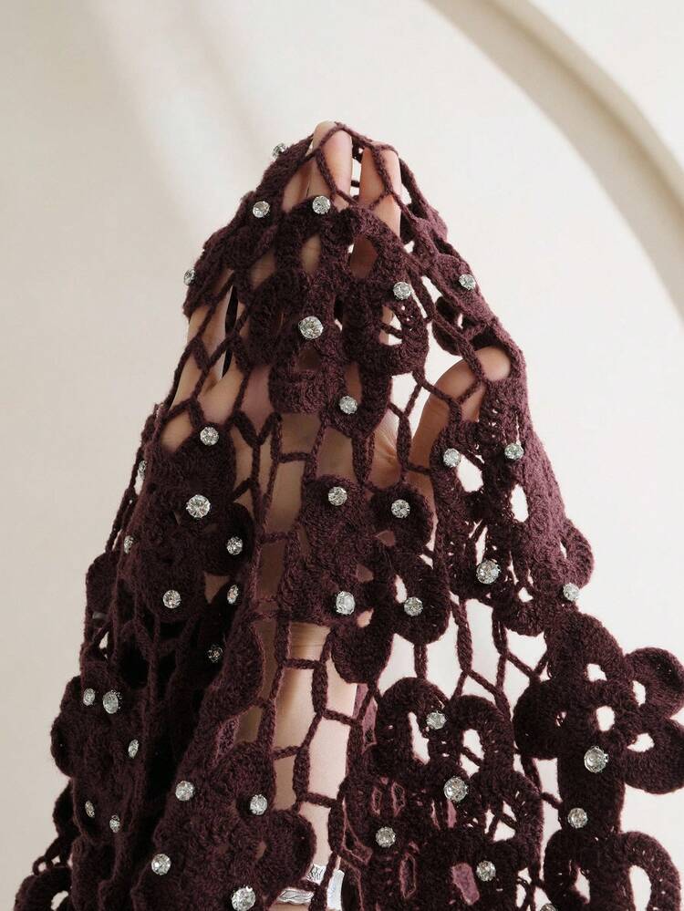 Crochet Square Neckline Asymmetrical Hem Hollow Knit Cover Up Knit Pullover Sweater Fall Winter