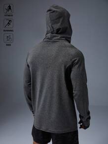 Manfinity Sport Polished Men's Barbell Print Raglan Sleeve Hoodie With Face Mask, Suitable For Fitness, Running, Cycling Ultra Lightweight Sweat-Wicking 4-Way Stretch Material Physique-Enhancing Seamless Design Hooded For Workout Gym Top