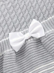 SHEIN 2pcs/Set Baby Girl Apricot Casual Minimalist Bow Round Neck Sweater And Leggings Set Baby Girl Knitted Outfits Baby Girl Grey Outfit Baby Girl Clothes With Bow Knit Two Piece Toddler Baby Girl Sweater And Leggings Set Fall Winter - Light Grey - View 6