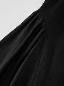 SHEIN ChillGRL 女童马球领短袖开叉 A 字连衣裙，时尚舒适，春夏季 - 黑色 - 查看 5