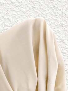 SHEIN LUNE Plus Size Stand Collar Double Stripe Contrast Color Ruffle Trim Cuff Casual Long Sleeve Shirt, Work & Outdoor Wear Fall Cloth For Women - Apricot - View 7