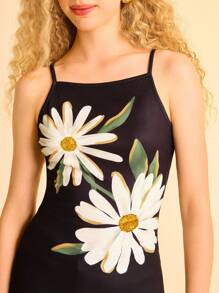 CAJUNI 女式波西米亚风格度假休闲沙滩装白色花朵印花细肩带吊带背心 - 彩色 - 查看 3