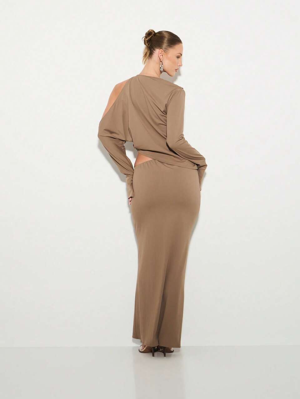 KIZN Draped Cut Out Top With Floor Length Maxi Skirt