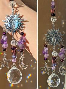 SHEIN 1 Piece Of Amethyst Moon - Goddess Sun Catcher, Celestial Amethyst Moon And Stars, Christmas Ornaments, Car Decorations, Festival Event Party Decorations, Holiday Gifts.