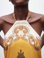 SHEIN Maija Women's Yellow Summer Boho Beach Holiday Dress,Sleeveless Tie-Waist Animal Print Backless Bohemian Loose Long Beachwear Vacation Wear