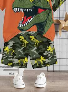 SHEIN 2pcs Boy Casual Minimalist Round Neck Short Sleeve T-Shirt And Shorts Set, Summer - Multicolor - View 6