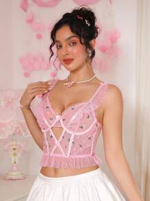 SHEIN 1 pieza Sujetador sexy con aros bordado de encaje para mujer - Rosa - Ver 5