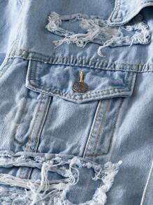 Manfinity VCAY Áo sơ mi denim nam tay dài, cài khuy đơn giản, phong cách giản dị, đồ đôi - Màu xanh lam - Xem 4