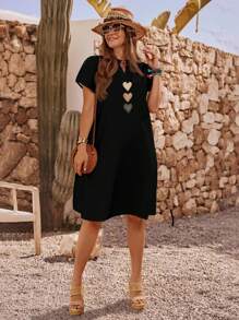 EMERY ROSE 女士心形印花短袖夏季休闲度假连衣裙，送给母亲的礼物，夏季假期，女士度假服装 - 彩色 - 查看 7