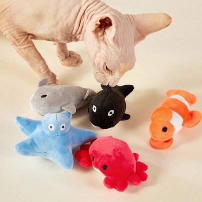 PETSIN 可爱海洋系列毛绒猫玩具，内含发声纸，可与猫咪互动玩耍