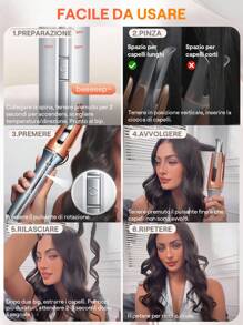 SHEGLAM HAIR It-Curl One-Touch Instant Curler Automatic Curling Iron,Auto Hair Curler,25mm Automatic Hair Curler With 3 Temperatures,Fast Heating & 2-Way Rotation,Automatic Shut-Off,Anti-Scald & Anti-Tangle Rotating Curling Wand,Touch Instant Curler For Hair Styling Graduation Birthday Gift Holiday Winter Pink Vibe Makeup Party Beach Travel Camping School Campus Festivals Rose Present Girl Charm Best Valentine's Day Women's Day Love Yourself - EU C Type Plug(220-240V) - View 4