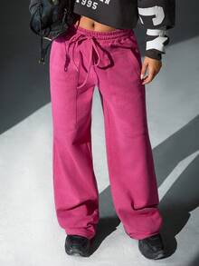 CasuGlow Pocket Detalied Jogger Pants, Elastic Waistband With Drawstring, Front Patch Pockets, Comfortable Casual Style - Hot Pink - View 1