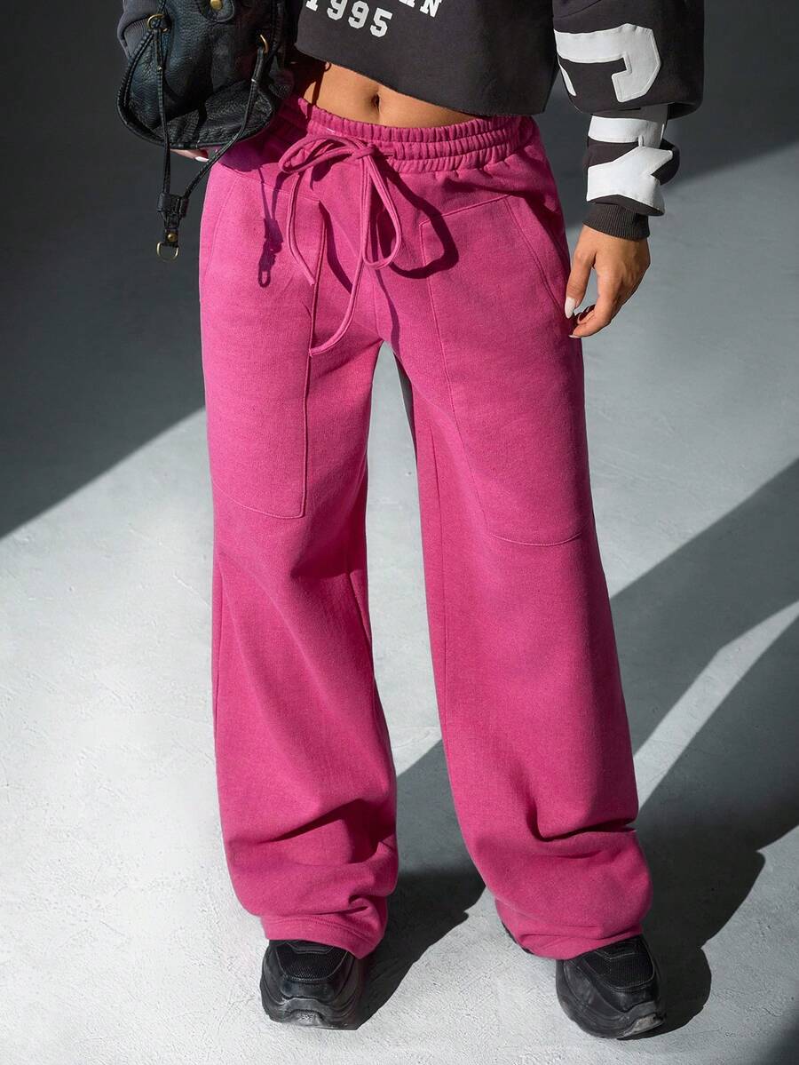 CasuGlow Pocket Detalied Jogger Pants, Elastic Waistband With Drawstring, Front Patch Pockets, Comfortable Casual Style - Hot Pink - View 1