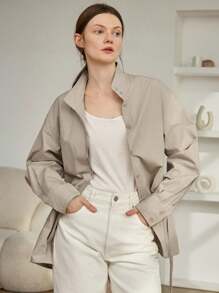 Dazy-Less Damen Lose Business Lässig Bluse mit Kordelzug, minimalistisches Langarmhemd für Büromode, Frühling/Herbst Damenkleidung