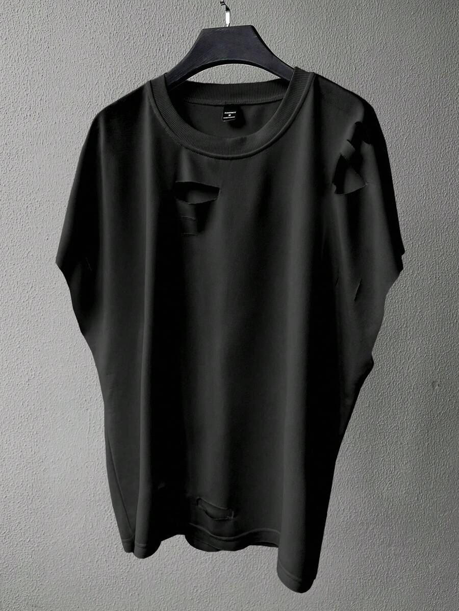 Claim Dot Camiseta de tirantes casual de unicolor con efecto desgastado para hombre, oversize, camiseta de verano oversize para hombre, camiseta holgada para hombre, camiseta de hombre con hombros caídos, camiseta de hombre con mangas recortadas