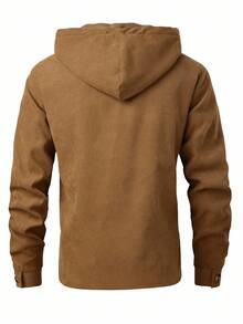 Manfinity Homme Casual Fashionable Versatile Everyday Zip-Up Hooded Long Sleeve Men's Jacket Men Zip Up Hoodie Brown Hoodie Men Zip Up Jacket Men Casual Jacket Brown Zip Up Jacket , Fall Winter - Brown - View 2