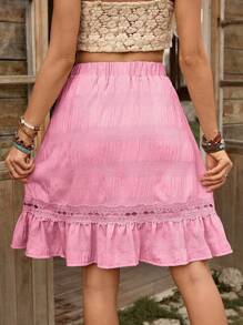 LanaWest Chân váy xếp ly màu trơn cho nữ, thích hợp cho kỳ nghỉ hè trên bãi biển - Hồng - Xem 2