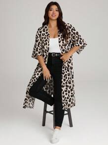 Comfylo Leopard Print Open-Front Kimono Loose-Fit Plus Size Women Top Winter Fall Autumn - Multicolor - View 1